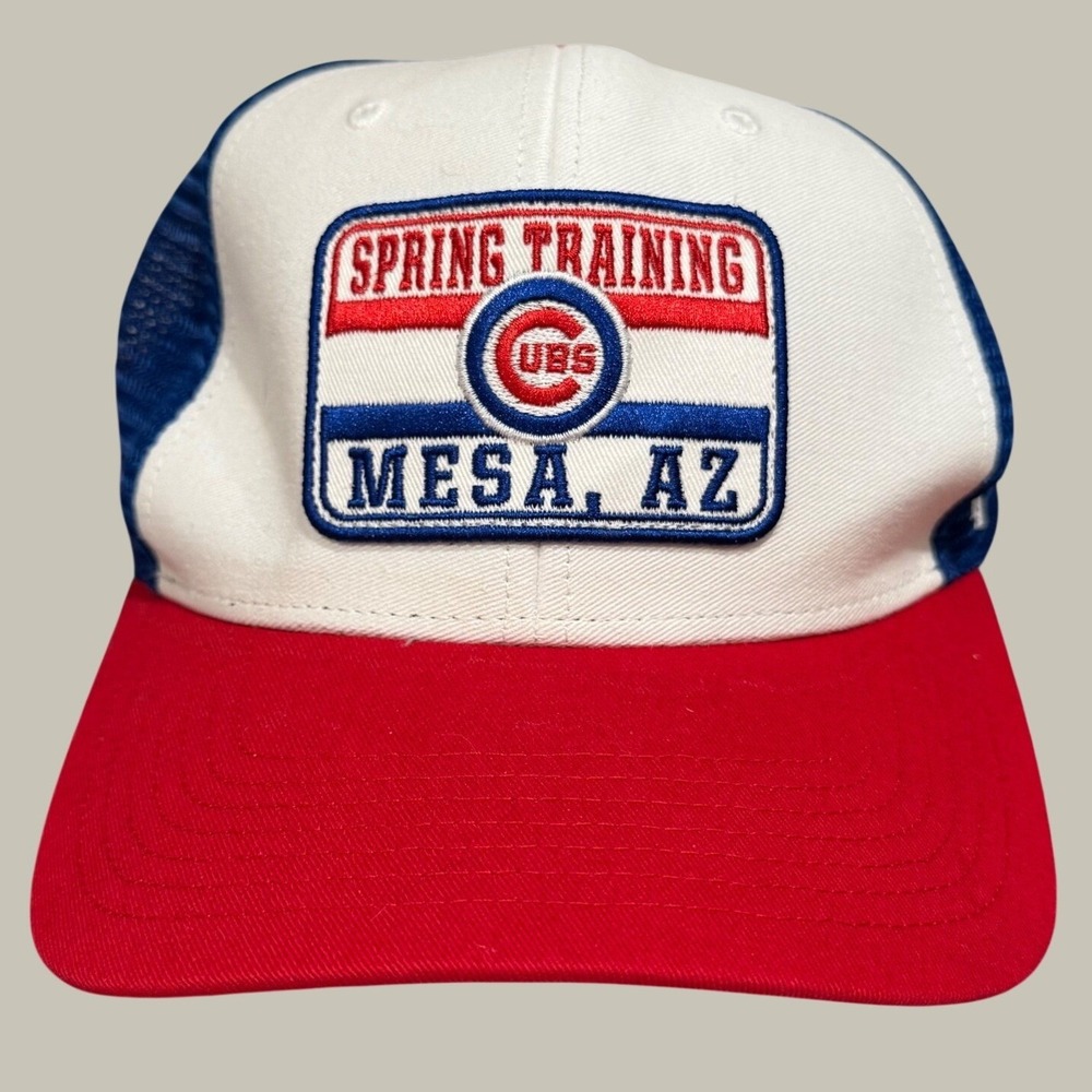 Chicago Cubs Spring Training Mesa AZ Trucker Hat Snapback MLB Red White Blue '47